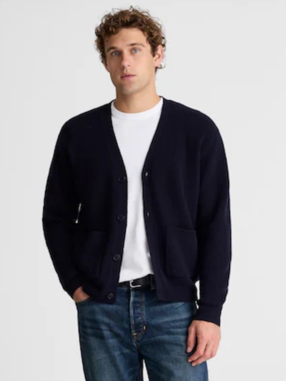 MADEWELL Men’s Cardigan in Heritage Merino Wool Navy Blue Preppy Size Medium